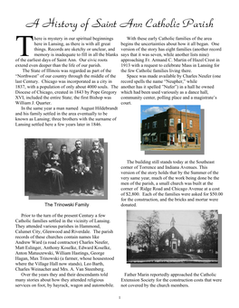 A History of Saint Ann Catholic Parish