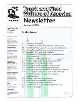 January 2015 Track and Field Writers of America in This Issue