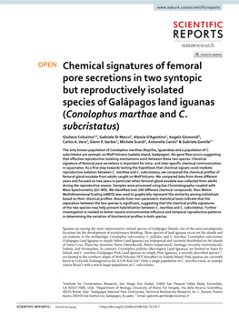 Chemical Signatures of Femoral Pore Secretions in Two Syntopic but Reproductively Isolated Species of Galápagos Land Iguanas (Conolophus Marthae and C