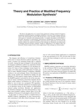 Theory and Practice of Modified Frequency Modulation Synthesis*