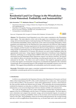 Residential Land Use Change in the Wissahickon Creek Watershed: Proﬁtability and Sustainability?