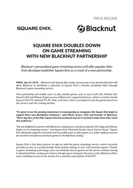 Square Enix Doubles Down on Game Streaming with New Blacknut Partnership