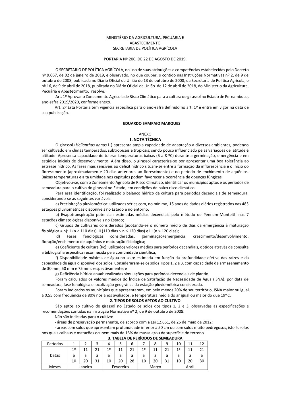 Ministério Da Agricultura, Pecuária E Abastecimento Secretaria De Política Agrícola