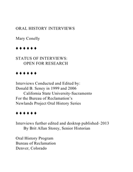 Conelly, Mary, ORAL HISTORY INTERVIEWS