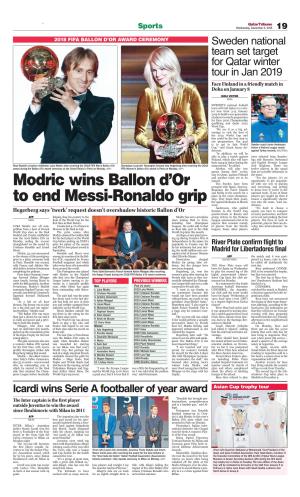 Modric Wins Ballon D'or to End Messi-Ronaldo Grip