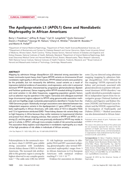 (APOL1) Gene and Nondiabetic Nephropathy in African Americans