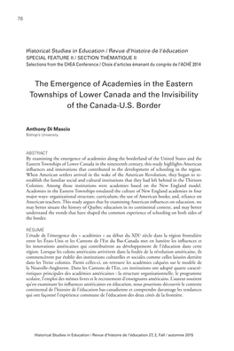 The Emergence of Academies in the Eastern Townships of Lower Canada and the Invisibility of the Canada-U.S