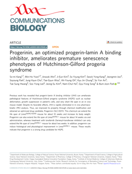 Progerinin, an Optimized Progerin-Lamin a Binding Inhibitor