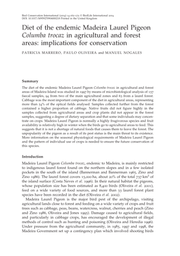 Diet of the Endemic Madeira Laurel Pigeon Columba Trocaz in Agricultural and Forest Areas: Implications for Conservation