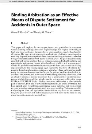 Binding Arbitration As an Effective Means of Dispute Settlement for Accidents in Outer Space