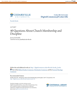 40 Questions About Church Membership and Discipline Jeremy M