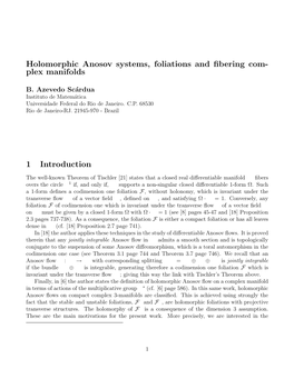Holomorphic Anosov Systems, Foliations and Fibering
