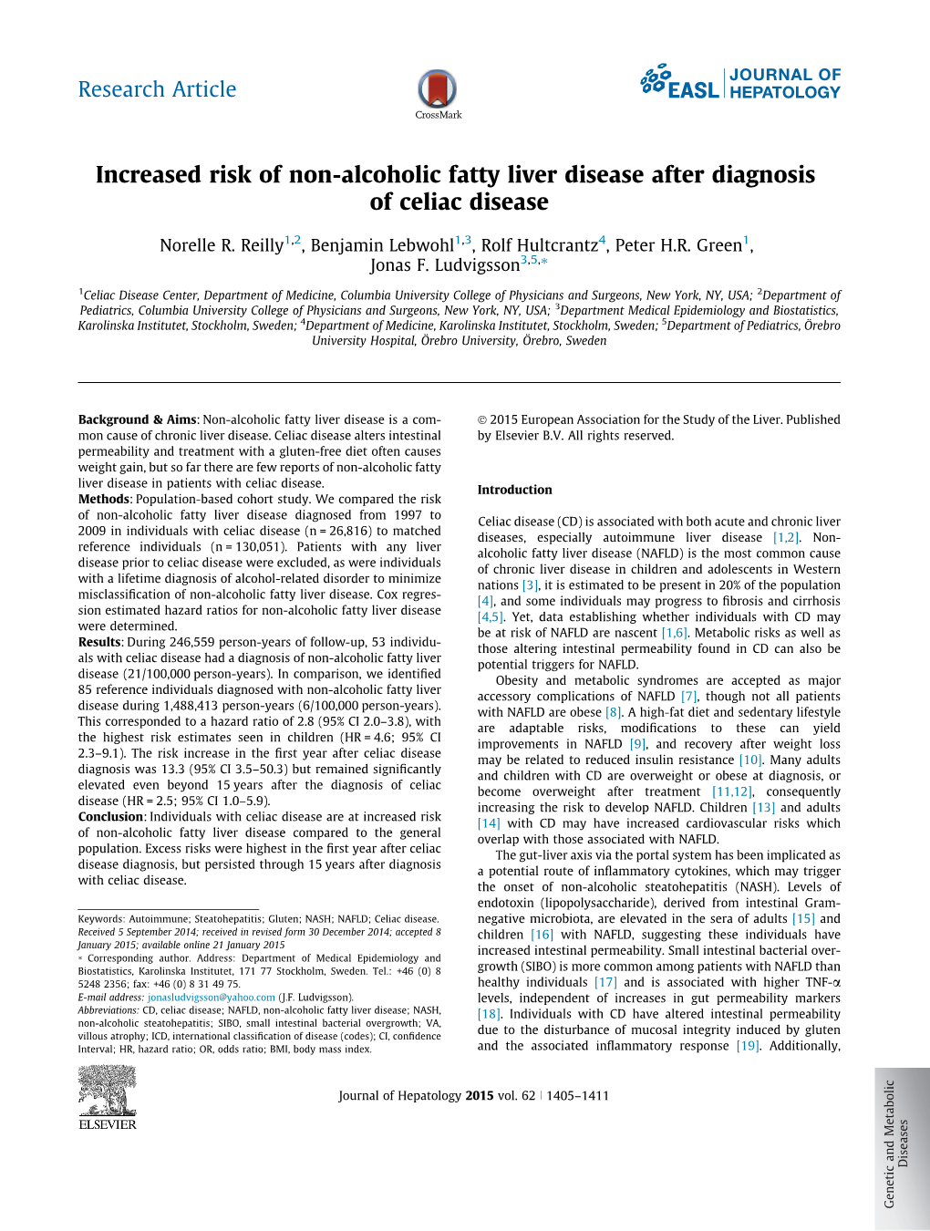 Increased Risk of Non-Alcoholic Fatty Liver Disease After Diagnosis of Celiac Disease