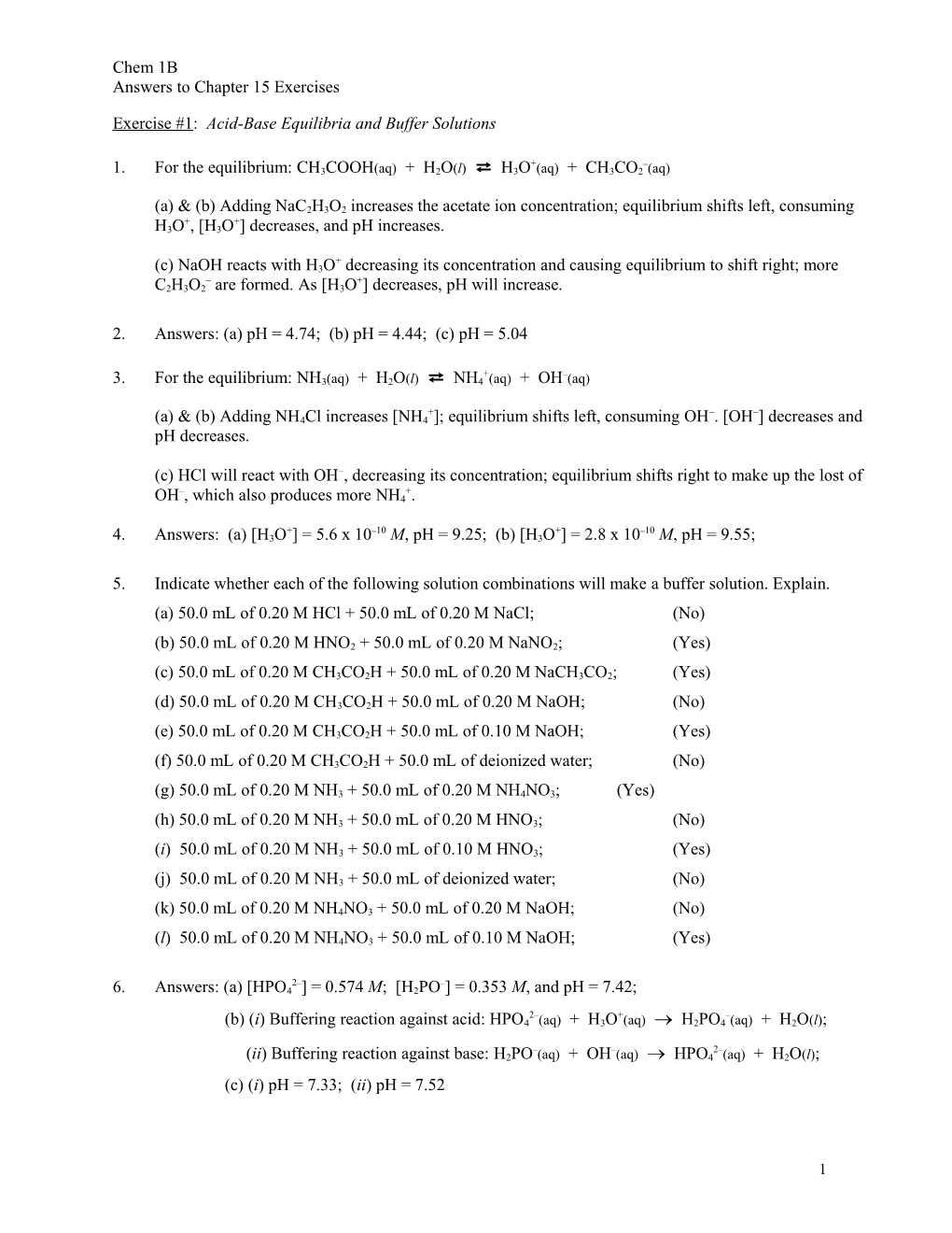 Exercise #1: Acid-Base Equilibria and Buffer Solutions s1