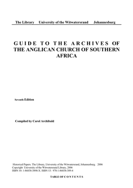 G U I D E T O T H E a R C H I V E S of the Anglican Church of Southern Africa