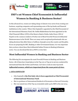 IMF's 1St Women Chief Economist & Influential Women in Banking