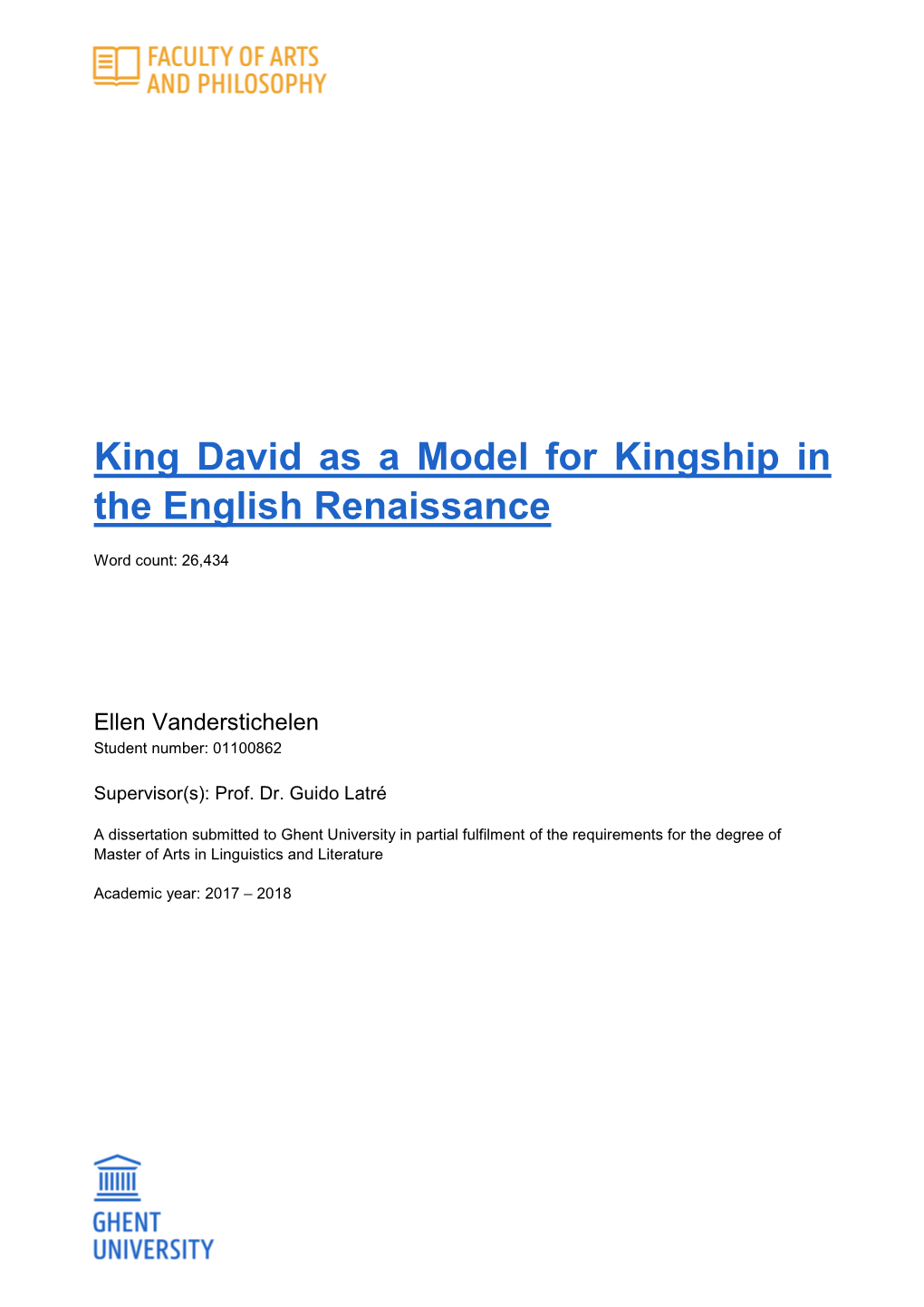 King David As a Model for Kingship in the English Renaissance