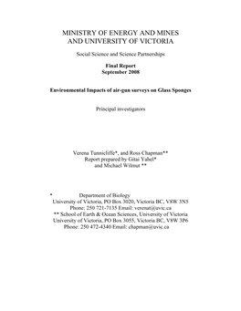 Environmental Impacts of Air-Gun Survey on Glass Sponges