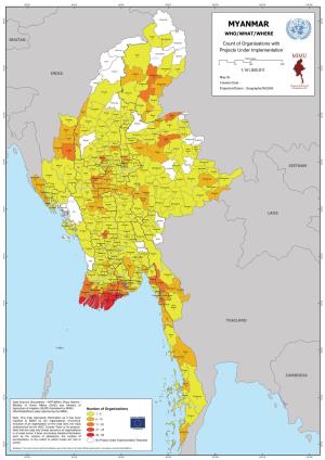 MYANMAR 28°0’N WHO/WHAT/WHERE Putato 4 Mochanbaw BHUTAN 3 Hkawbude Count of Organisations With