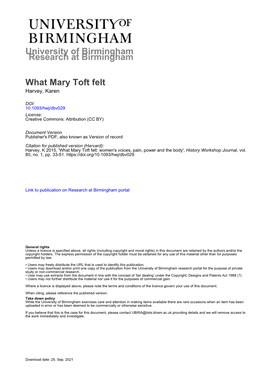 University of Birmingham What Mary Toft Felt