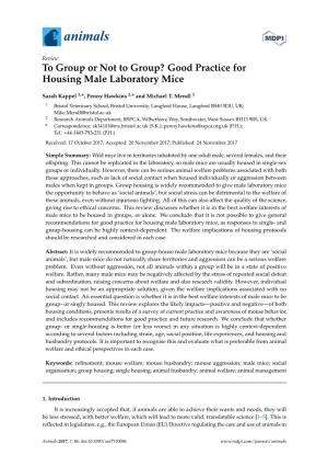 Good Practice for Housing Male Laboratory Mice