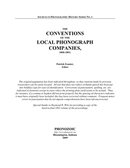 The Conventions of the Local Phonograph Companies, 1890-1893