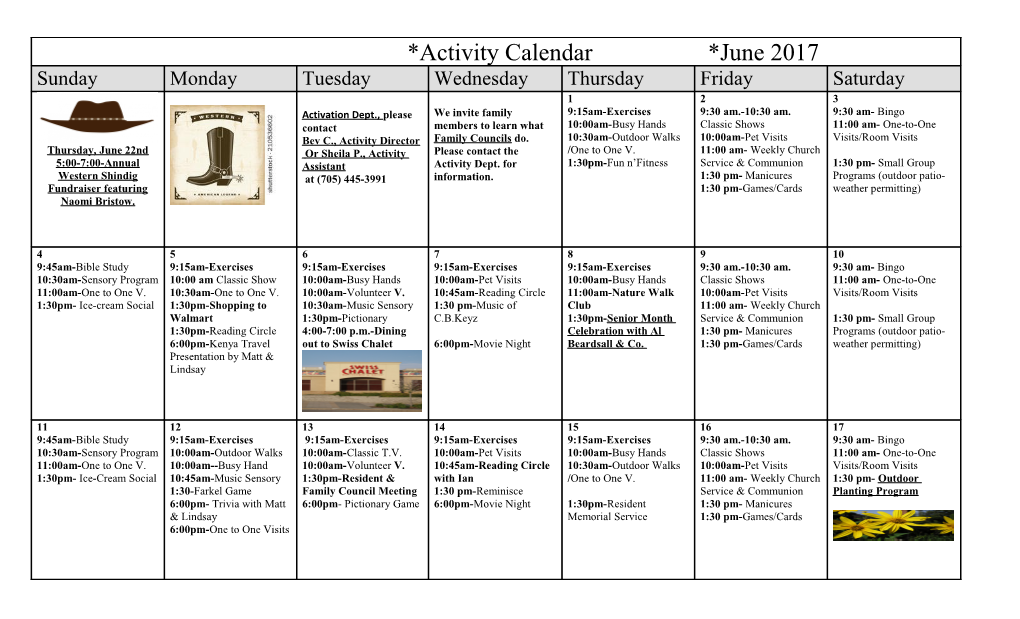 *The Collingwood Nursing Home * Activity Calendar *June 2017