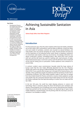 Achieving Sustainable Sanitation in Asia 3 “Wastewater Management Has Become Impossible to Ignore, and New Ways to Finance It Are Being Sought.”