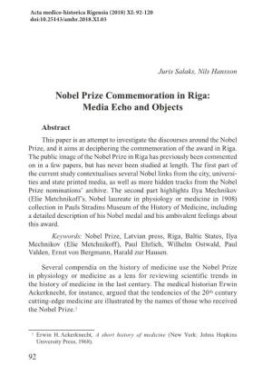Nobel Prize Commemoration in Riga: Media Echo and Objects