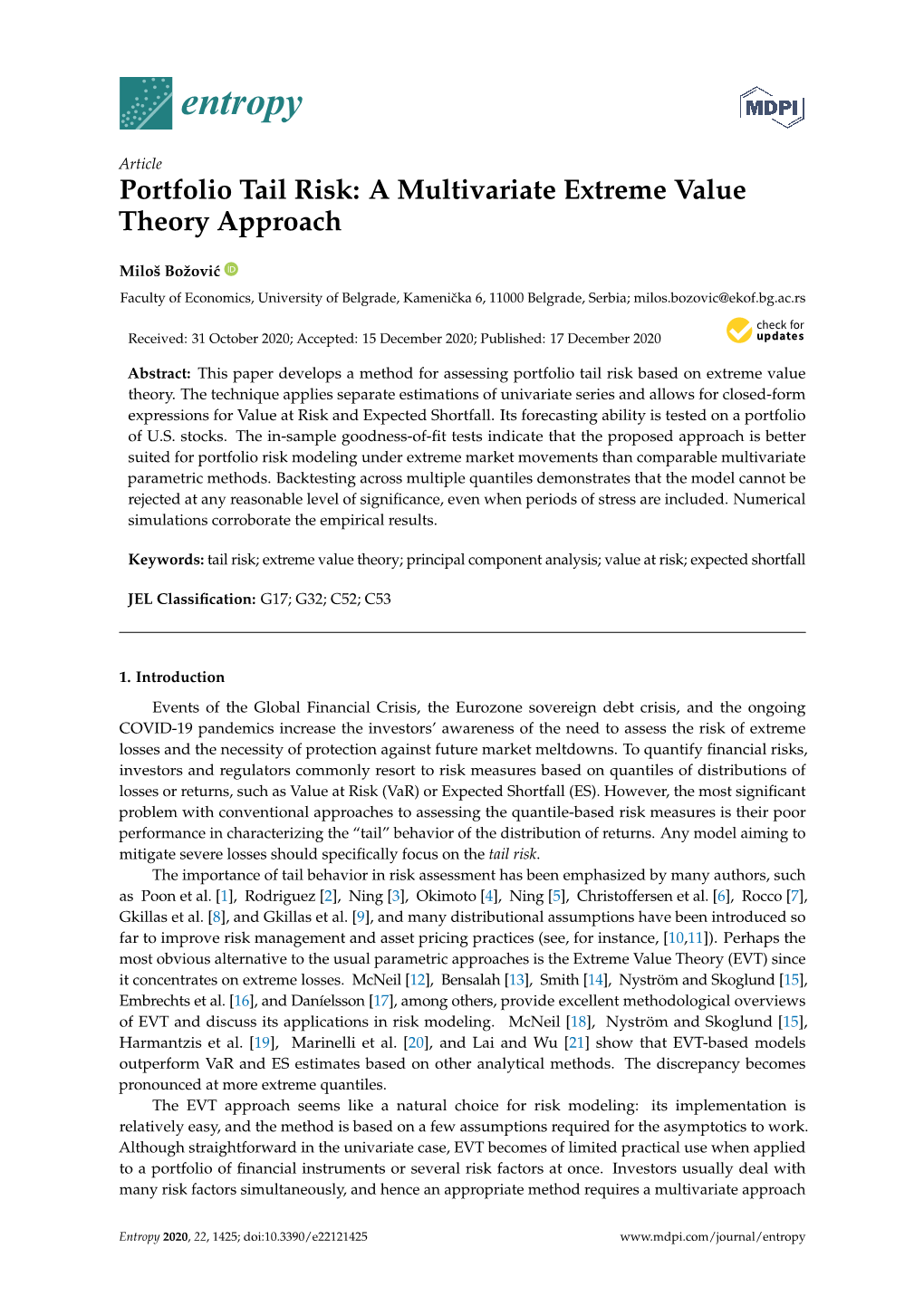 Portfolio Tail Risk: a Multivariate Extreme Value Theory Approach