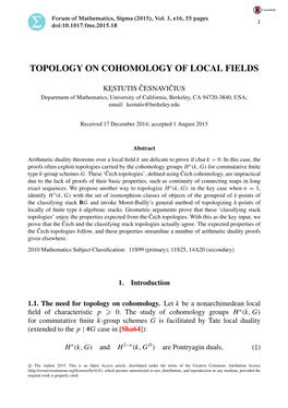 Topology on Cohomology of Local Fields