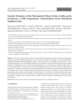 Genetic Structure of the Red-Spotted Tokay Gecko, Gekko Gecko (Linnaeus, 1758) (Squamata: Gekkonidae) from Mainland Southeast Asia