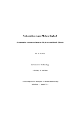 Joint Conditions in Post-Medieval England