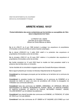 Arrêté Termites Réf Isère 2002-10137