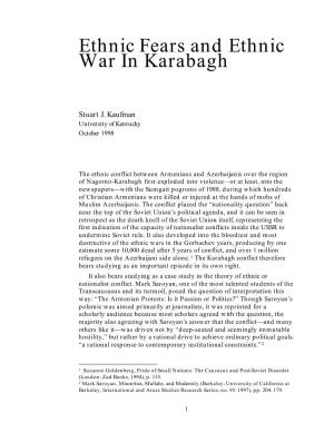 Ethnic Fears and Ethnic War in Karabagh
