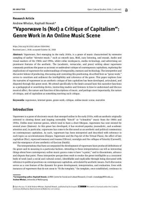 “Vaporwave Is (Not) a Critique of Capitalism”: Genre Work in an Online Music Scene