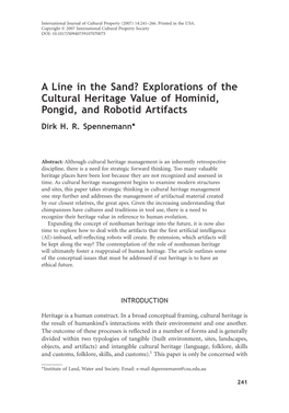 Explorations of the Cultural Heritage Value of Hominid, Pongid, and Robotid Artifacts Dirk H