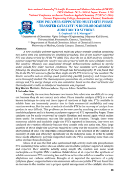 New Polymer-Supported Multi-Site Phase Transfer Catalyst in Dichlorocarbene Addition to Styrene P