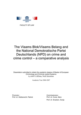 The Vlaams Blok/Vlaams Belang and the National Demokratische Partei Deutschlands (NPD) on Crime and Crime Control – a Comparative Analysis