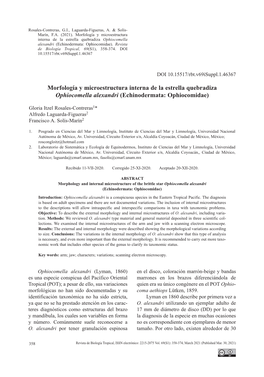 Morfología Y Microestructura Interna De La Estrella Quebradiza Ophiocomella Alexandri (Echinodermata: Ophiocomidae)