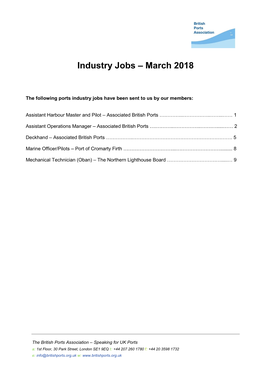Industry Jobs – March 2018