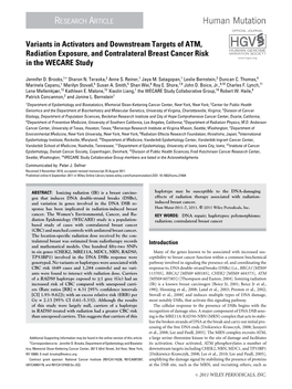 Variants in Activators and Downstream Targets of ATM, Radiation Exposure, and Contralateral Breast Cancer Risk in the WECARE Study