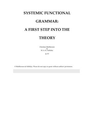 Systemic Functional Grammar: a First Step Into the Theory