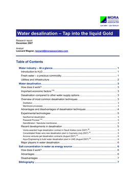 Water Desalination – Tap Into the Liquid Gold