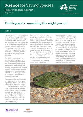 Science for Saving Species Research Findings Factsheet Project 2.5