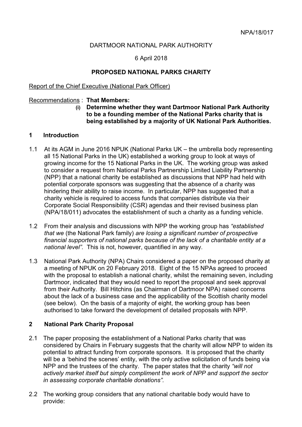 NPA/18/017 DARTMOOR NATIONAL PARK AUTHORITY 6 April 2018