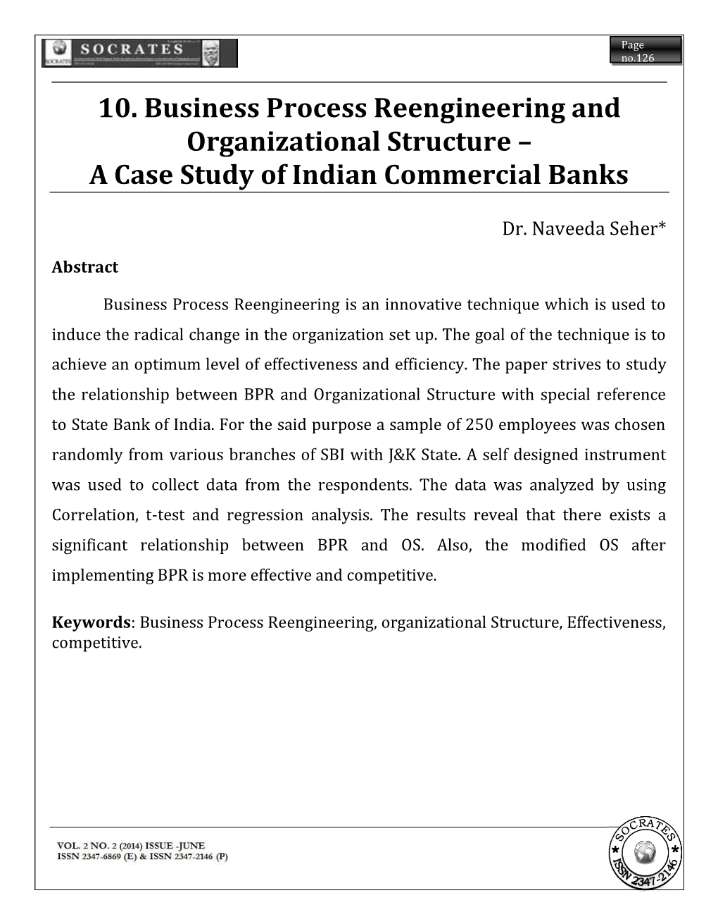 10. Business Process Reengineering and Organizational Structure – a Case Study of Indian Commercial Banks