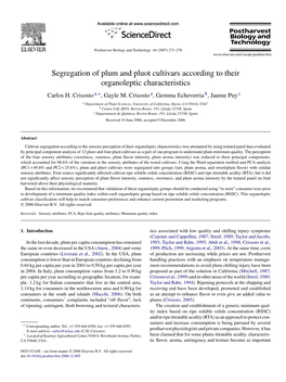 Segregation of Plum and Pluot Cultivars According to Their Organoleptic Characteristics Carlos H