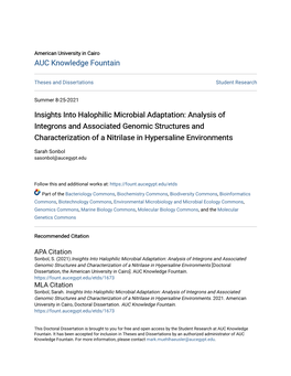 Insights Into Halophilic Microbial Adaptation: Analysis of Integrons and Associated Genomic Structures and Characterization of A