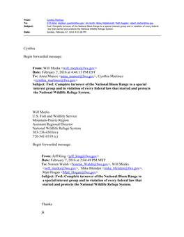 Cynthia Begin Forwarded Message: From: Will Meeks &lt;Will Meeks@Fws